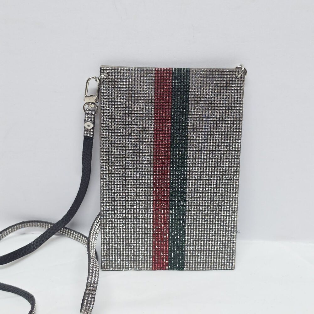 Charlotte Russe Pave Red Green Rhinestone Faux Leather Cell Phone Crossbody Bag